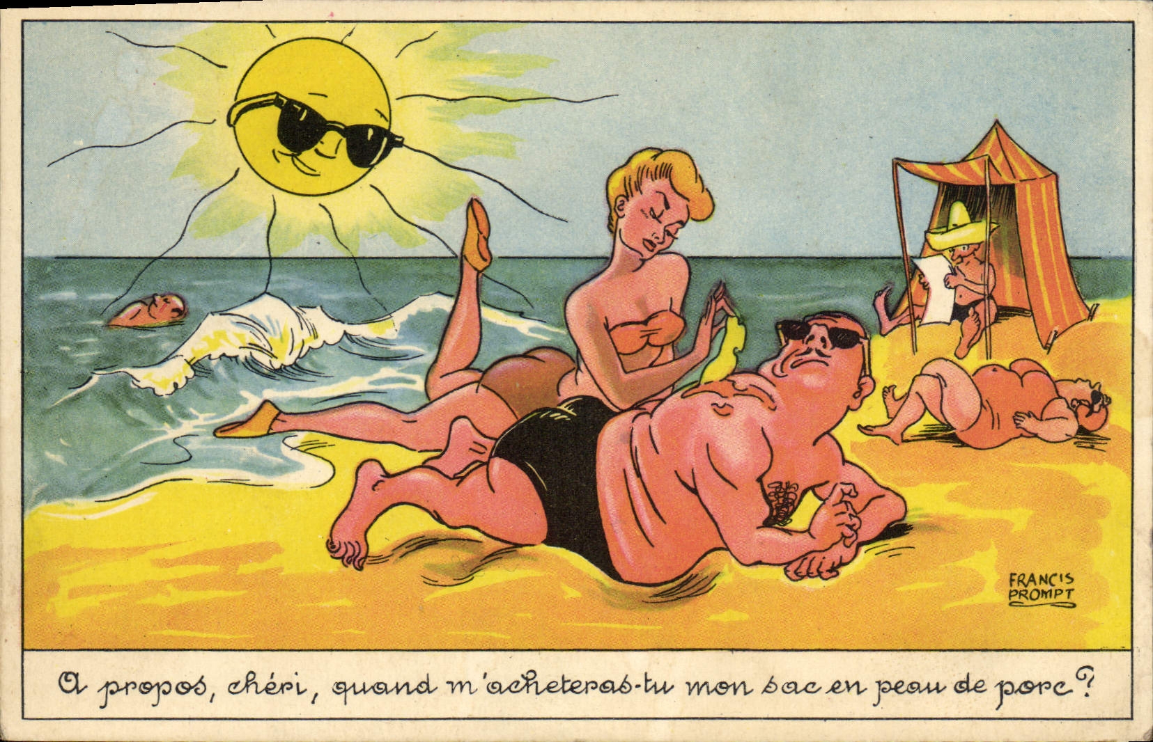 CPA Fantaisie Humour Plage Francis Prompt