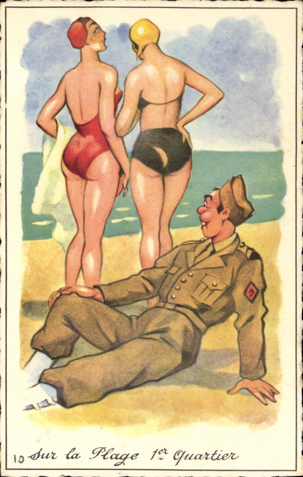 CPA Fantaisie Humour Soldat Militaria Plage 