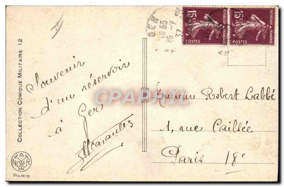 Soldat et homme en pyjama — scène humoristique — Noëter, Paris — Verso