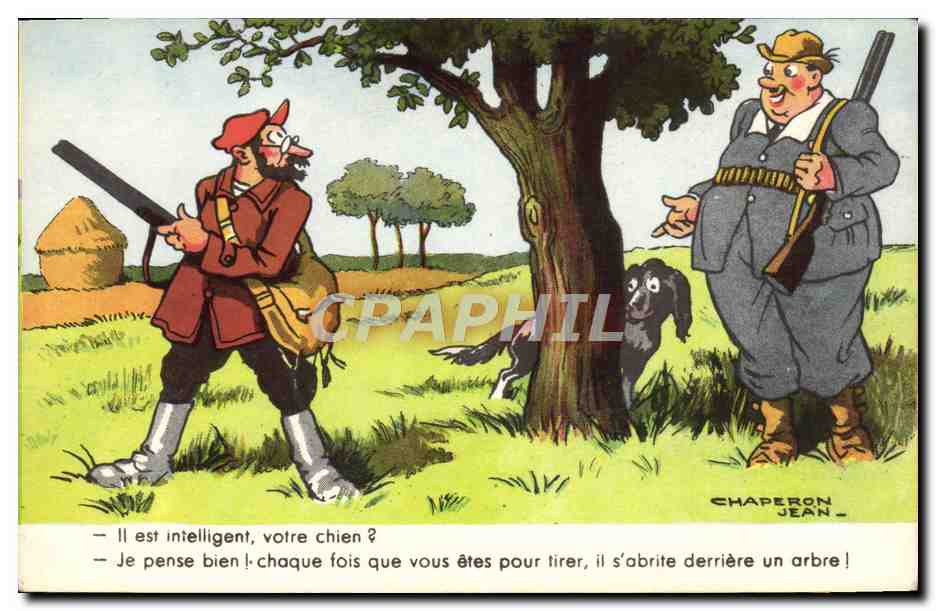 CPA Fantaisie Humour Chasse Chasseur Chien