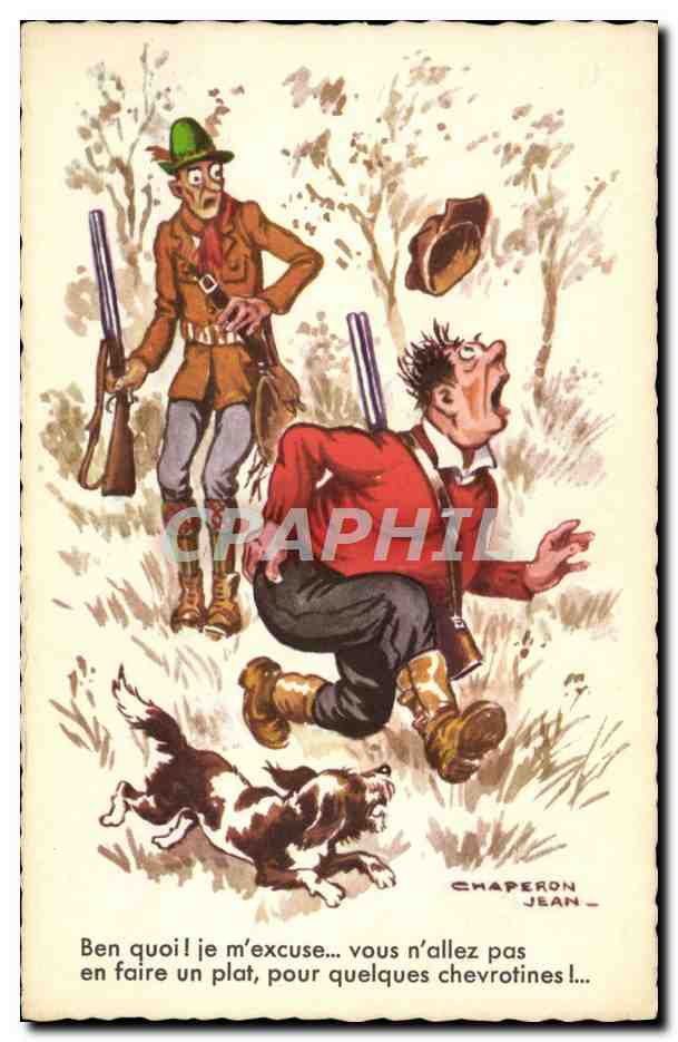 CPA Fantaisie Humour Jean Chaperon Chien Chasse Chasseur