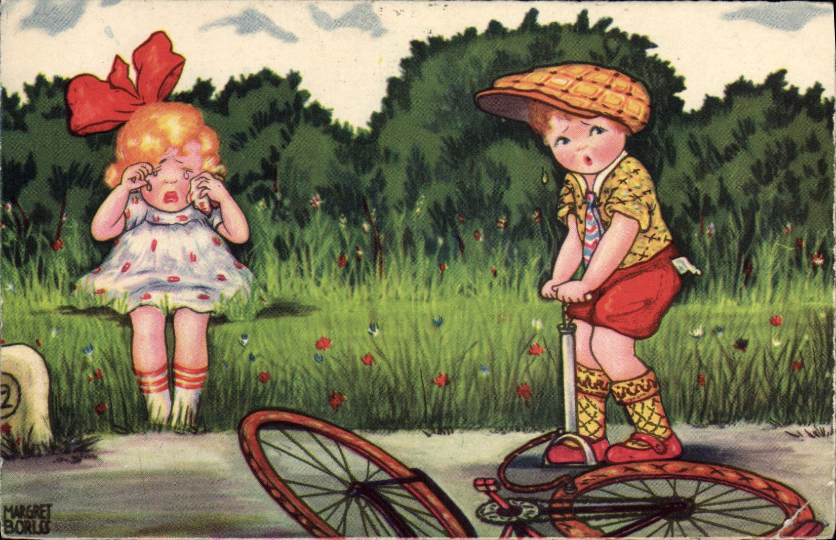 CPA Fantaisie Humour Enfants Velo cycle