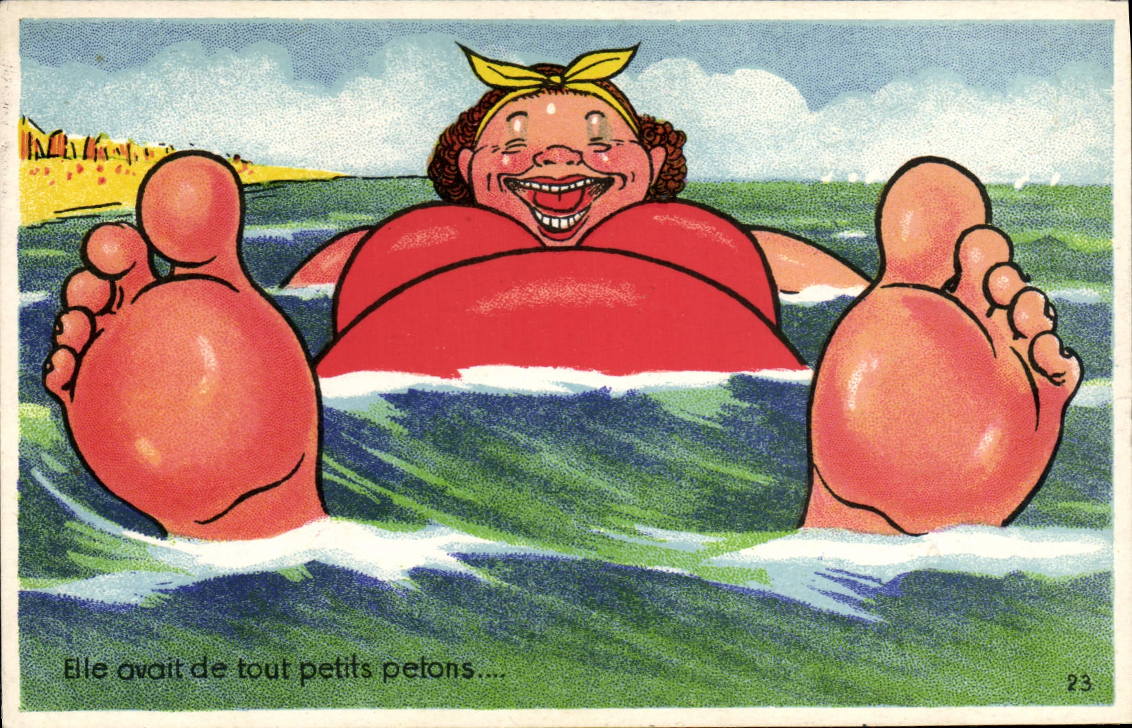 CPA Fantaisie Humour Plage Femme forte 