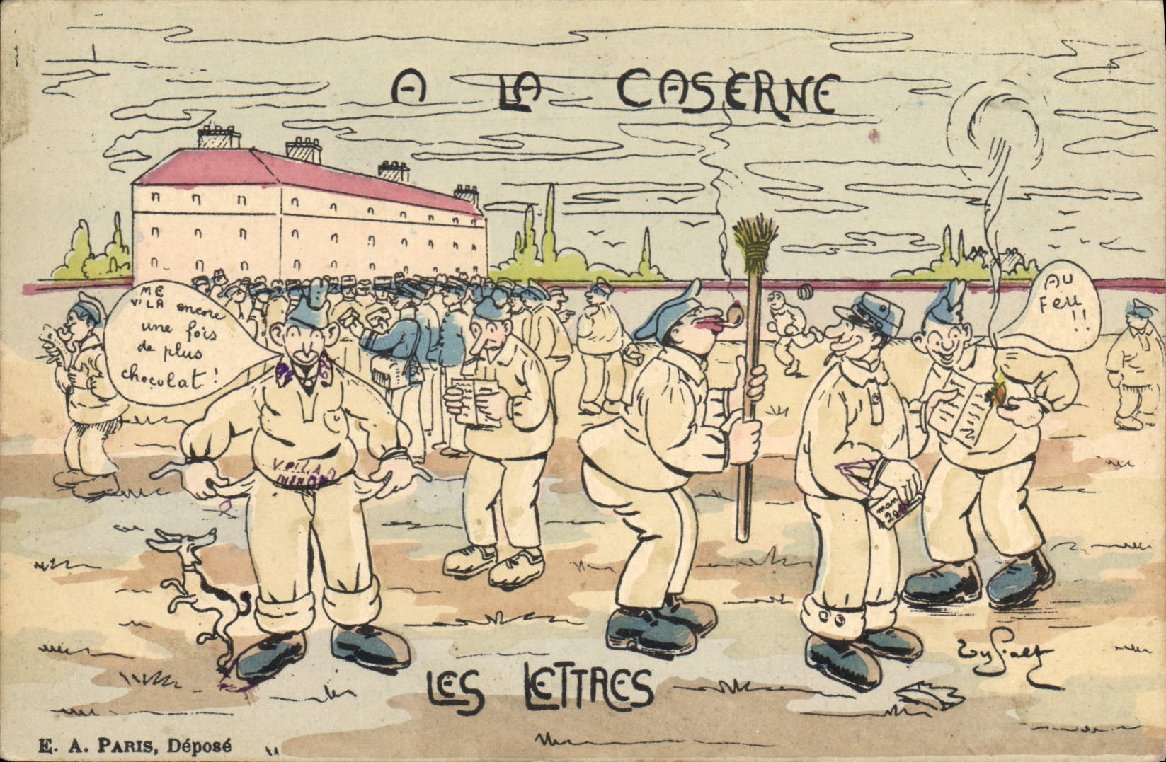 Les Lettres — À la Caserne — E. A. Paris, Déposé