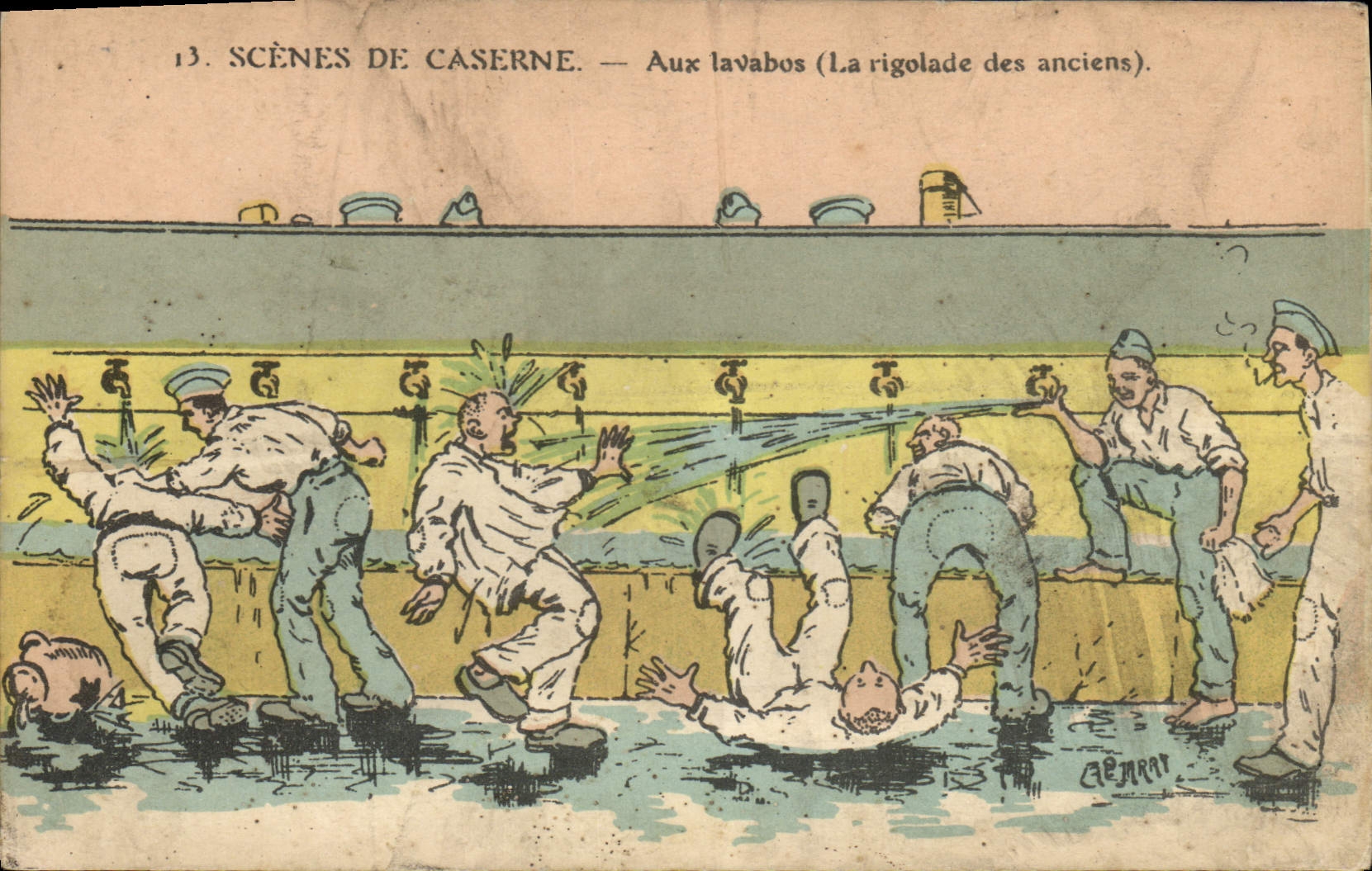 Scènes de caserne — Aux lavabos (La rigolade des anciens) — Gérrat