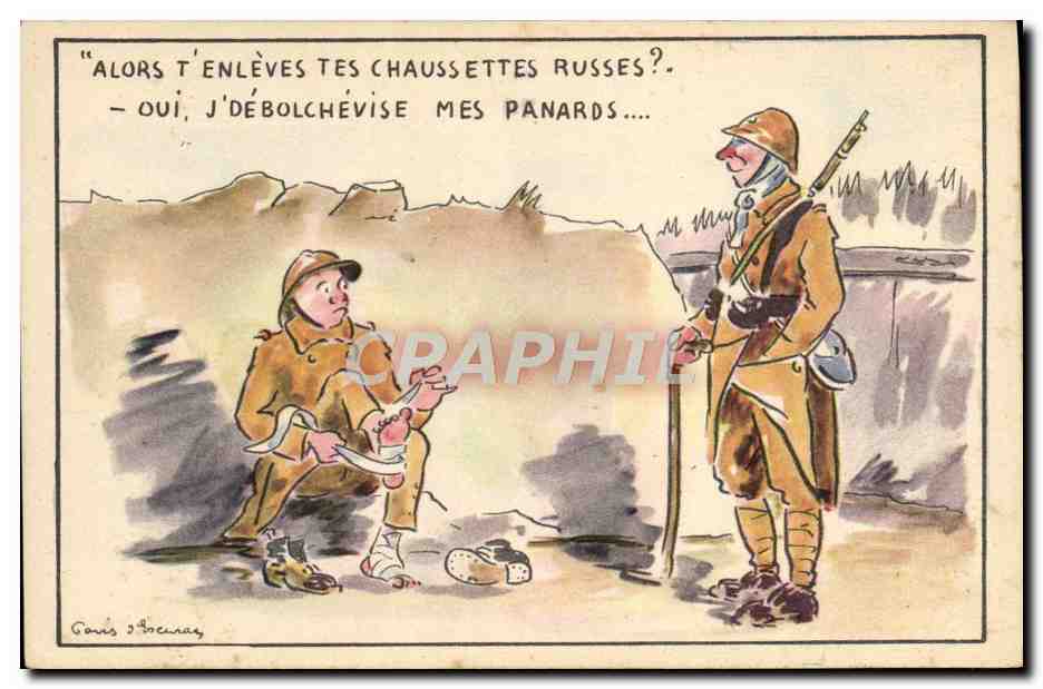 CPA Fantaisie Militaria Chaussettes russes 