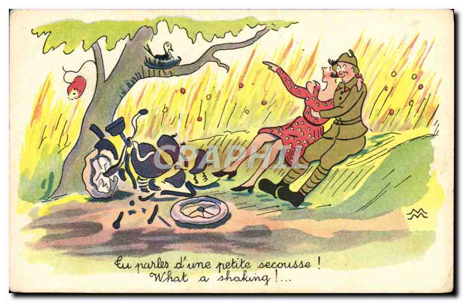 Accident de moto — Soldat et femme surprise — Imprimerie Int. Rep. France, n° 500/15