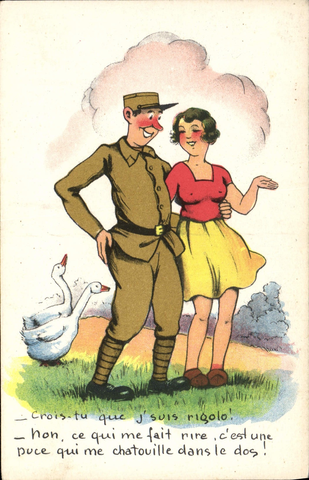 Soldat et femme — jeu de mots sur un canard — CPAPHIL n°36