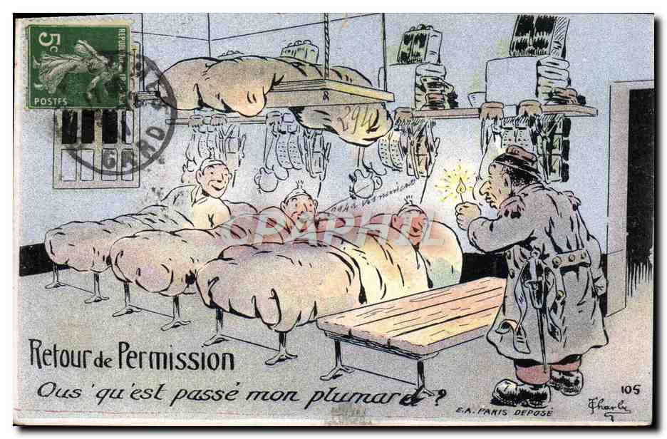 Retour de Permission — Ous 'qu'est passé mon plumard ? — E.A. PARIS DEPOSE, n° 105