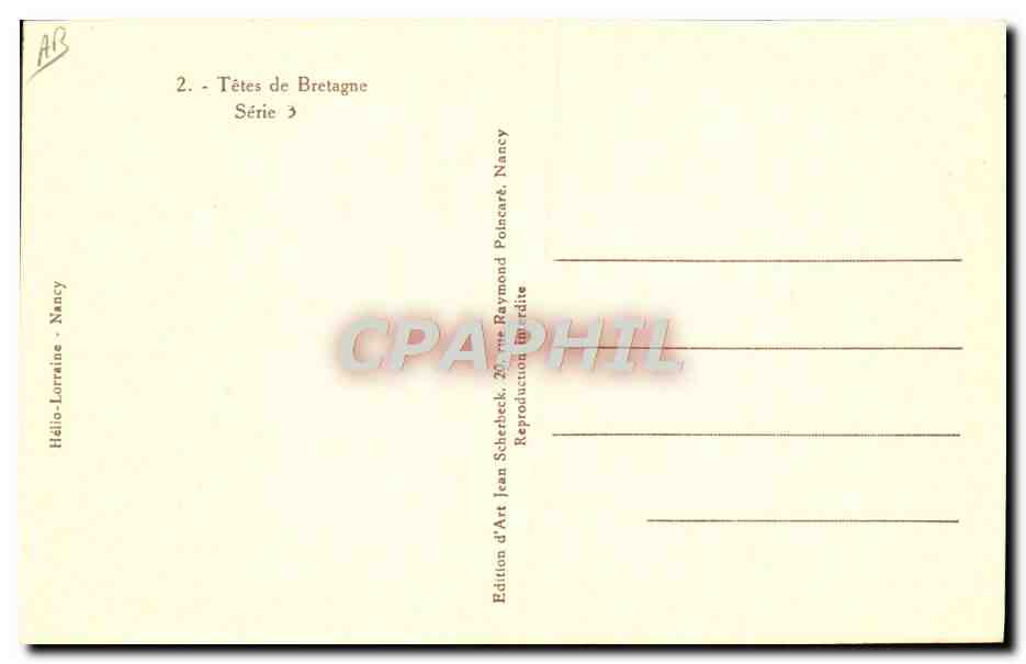 CPA Folklore Tetes de Bretagne Illustrateur Scherbeck 1933 — Verso