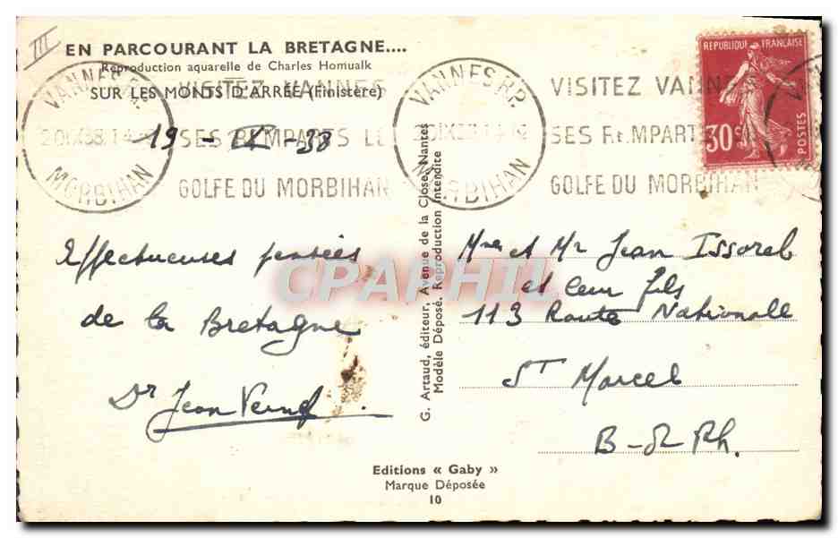 CPA Folklore Charles Homualk Sur les Monts d'Arree — Verso