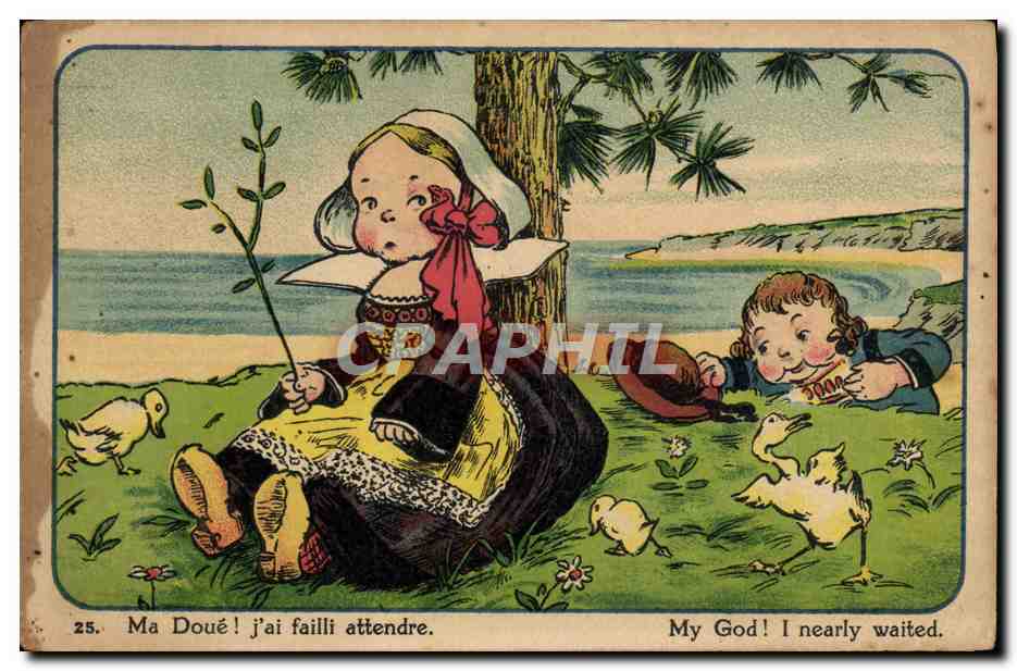 Enfants avec canards — scène de plage — éditeur Anliard & Noyas, NANTES, n°25