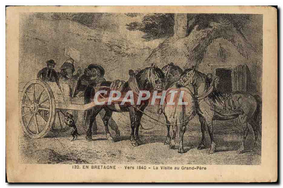 CPA Folklore Bretagne Vers 1840 La visite au grand pere 