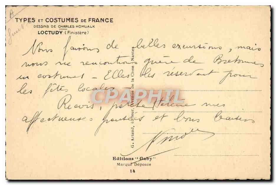 CPA Folklore Charles Homualk Loctudy  — Verso