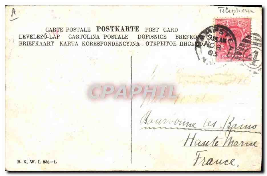 Quatre bébés dans des lits à cordes — téléphone — éditeur B.K.W.I. n° 936-1 — Reverso
