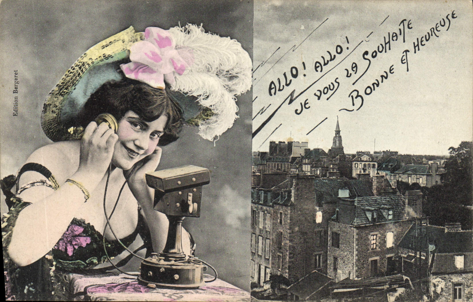 Donna al telefono — Edizione Bergeret — Soggetto: cartolina di auguri