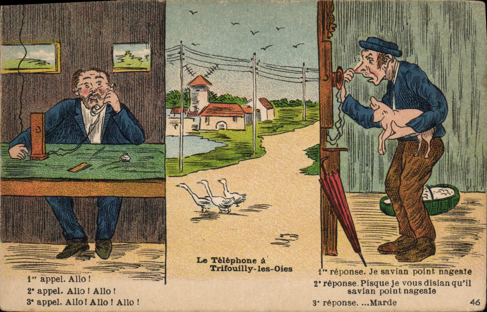 Le Téléphone à Trifouilly-les-Oies — scène humoristique avec dialogue — éditeur Ardaud & Nogaud, n°46