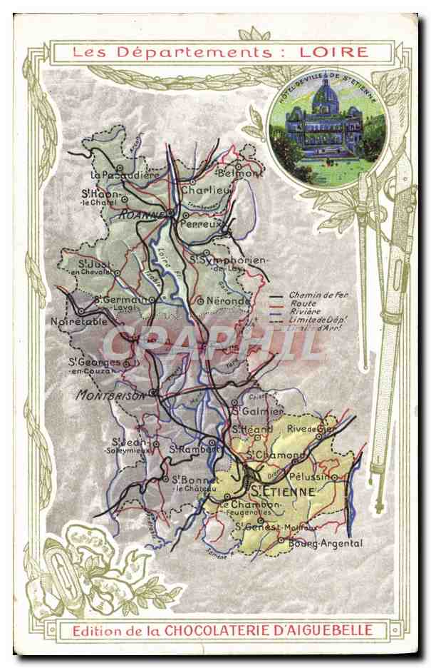 CPA Carte geographique Chocolaterie d'Aiguebelle Loire