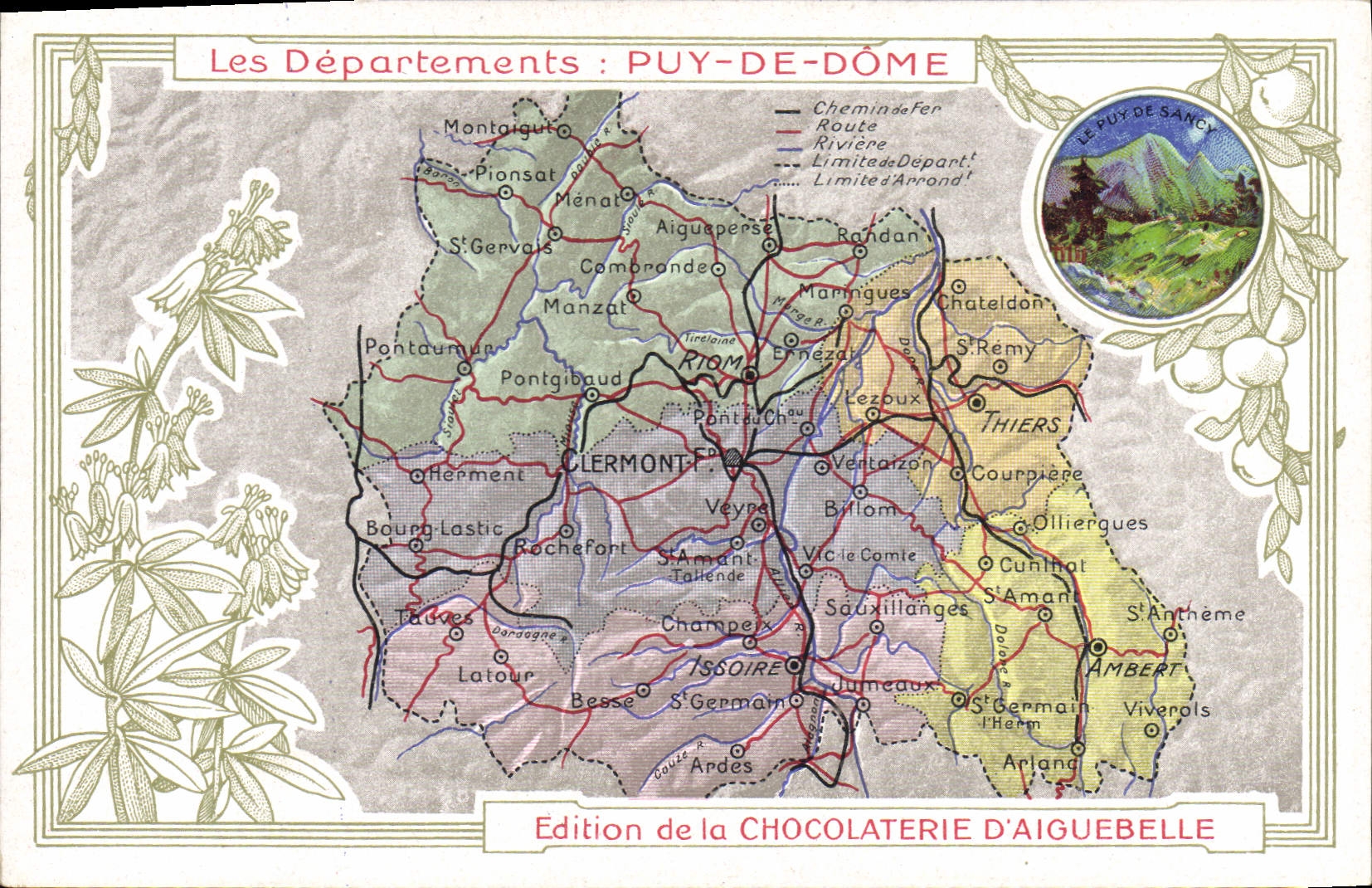 CPA Carte geographique Chocolaterie d'Aiguebelle Puy-de-Dome Puy de Sancy