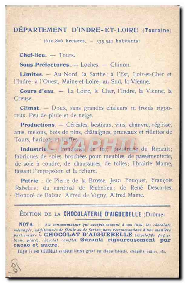 Département d'Indre-et-Loire — Touraine — Édition de la Chocolaterie d'Aiguebelle — Rückseite