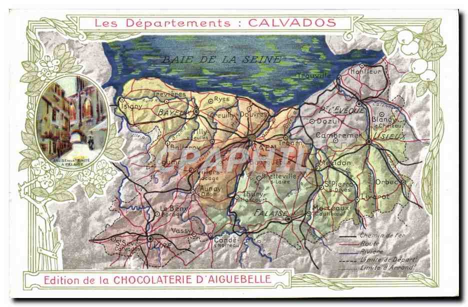 CPA Carte geographique Chocolaterie d'Aiguebelle Calvados Falaise