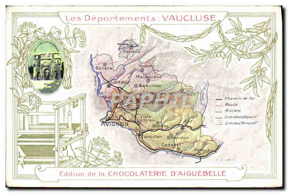 CPA Carte geographique Chocolaterie d'Aiguebelle Vaucluse Arc de Triomphe Orange