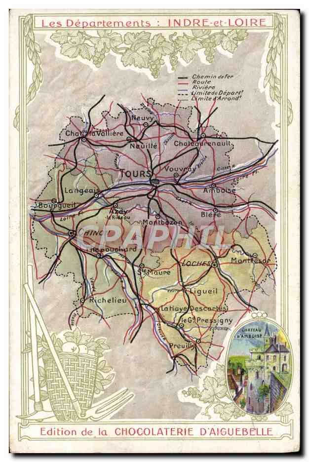 CPA Carte geographique Chocolaterie d'Aiguebelle Indre-et-Loire Amboise