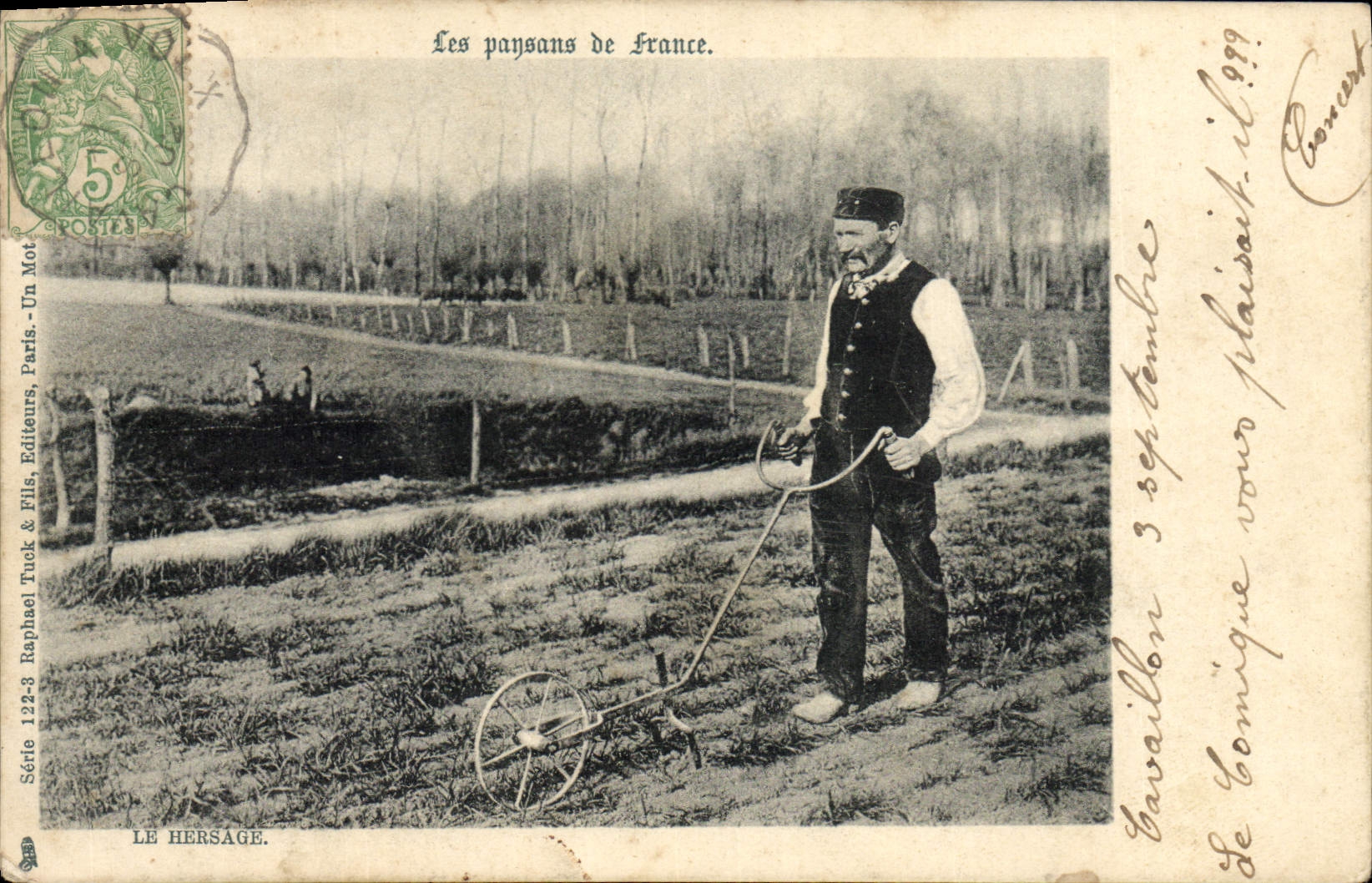 CPA Folklore Paysan Le hersage 