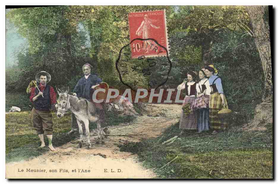 CPA Folklore Le meunier sonf ils et l'ane Mule 
