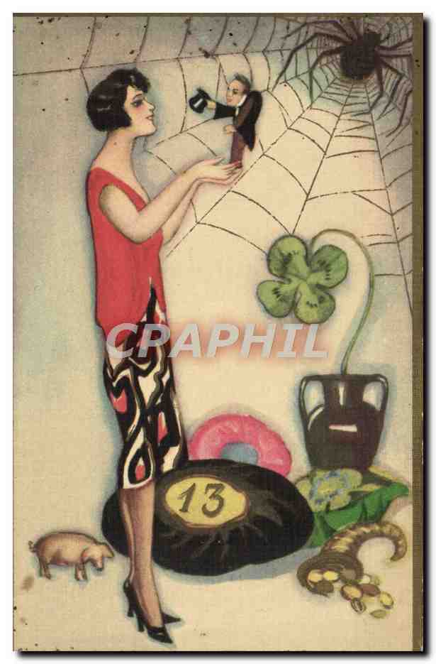 Femme et araignée — thème de la chance et du 13 — Éditeur Ballerini & Fratini, n° 209