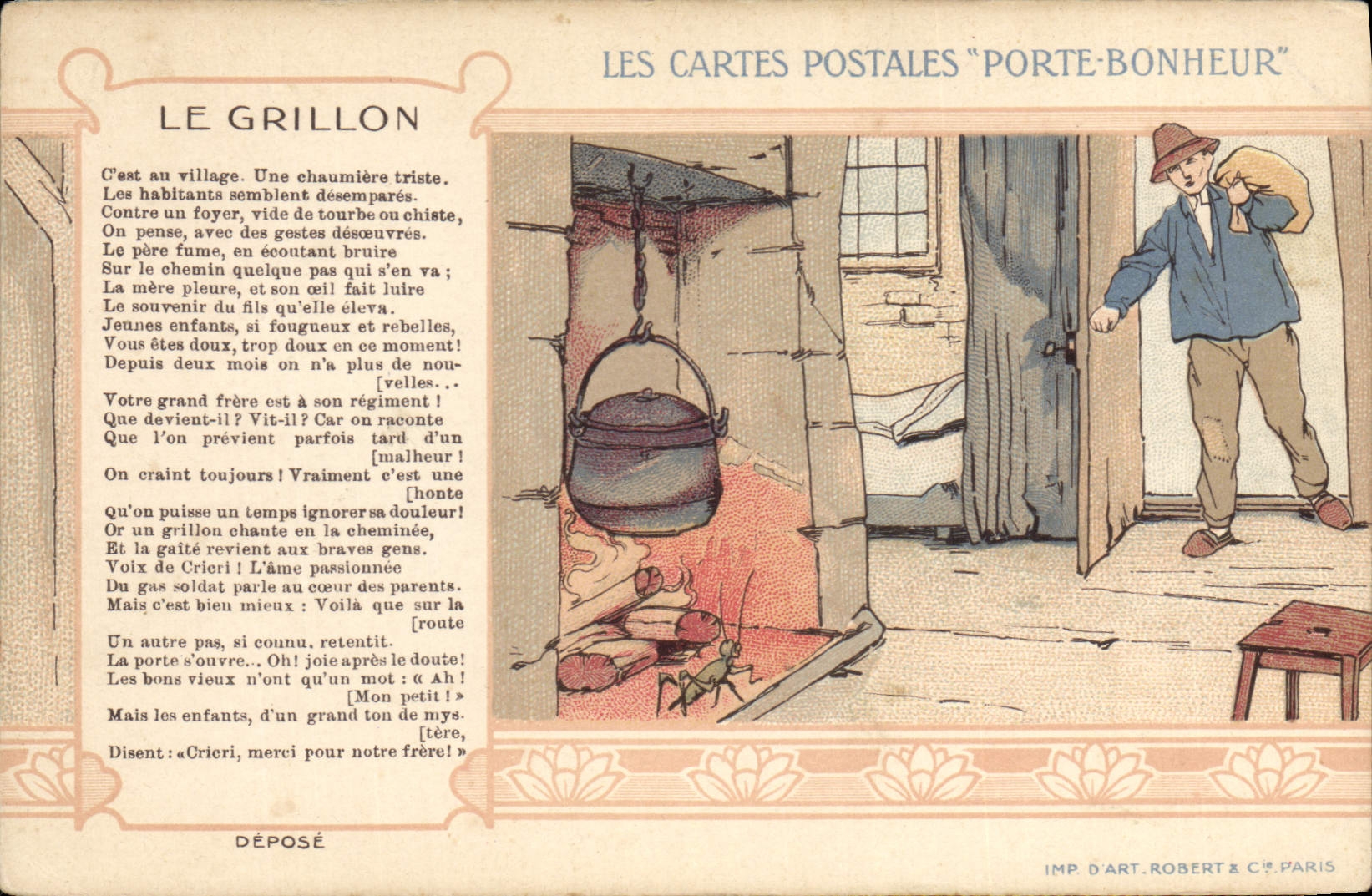 Le grillon — Les Cartes Postales "Porte-Bonheur" — Imp. D'Art. Robert & Cie, Paris