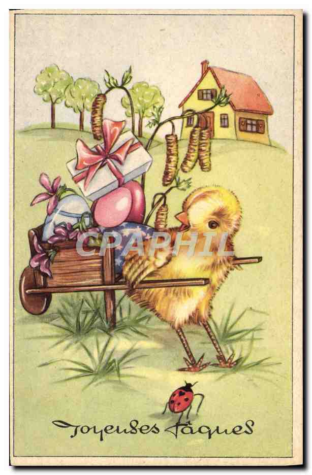 CPA Fantaisie Paques Poussin Coccinelle