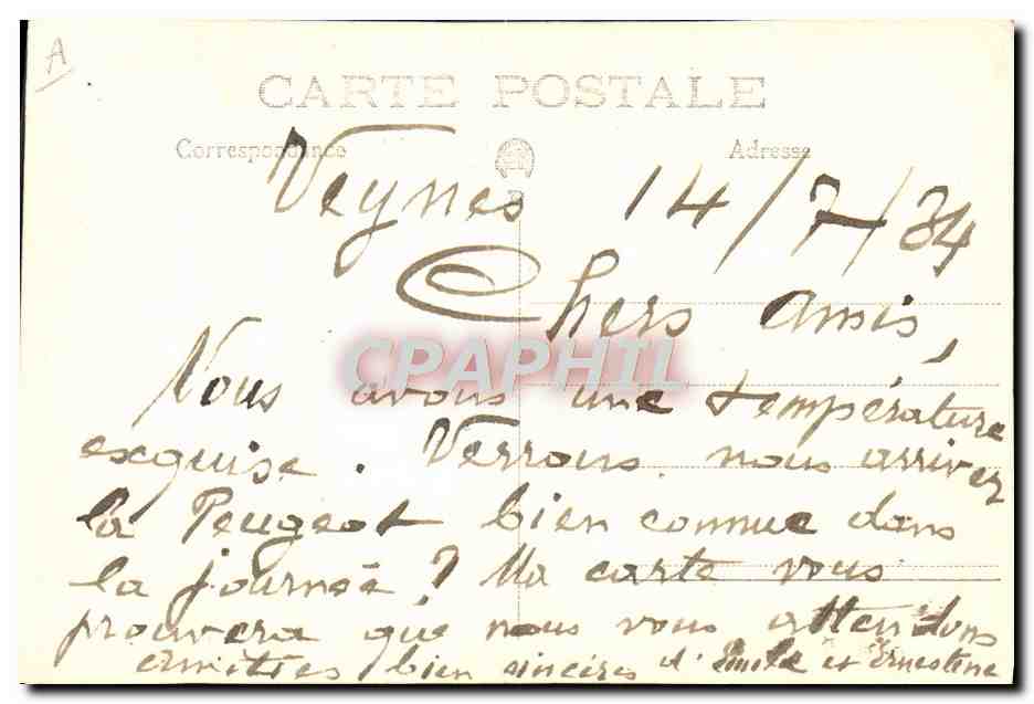 Femme et chèvre — paysage rural — carte postale datée 14/7/24 — Verso