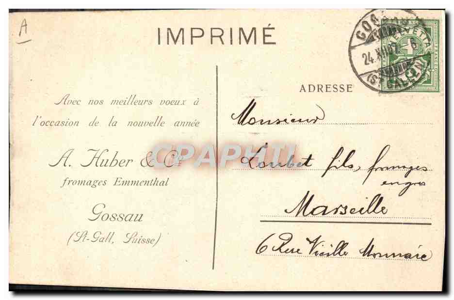 Scène pastorale avec enfants et chèvres — Gossau, Suisse — A. Huber & Co. — Verso