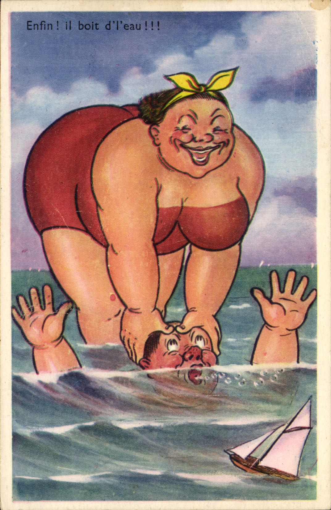 CPA Humour Enfin Il boit dl'eau 