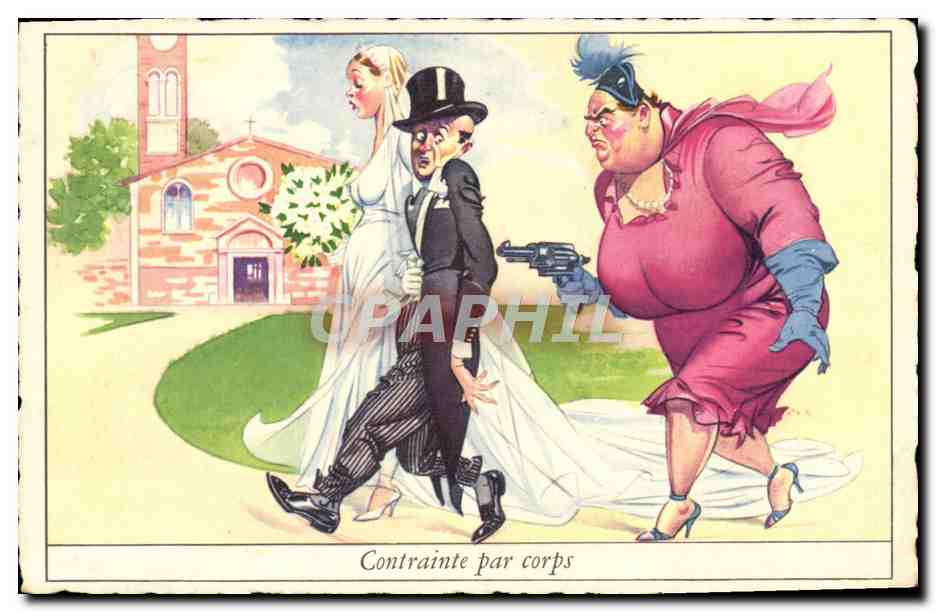 CPA Humour Contrainte par corps Mariage 