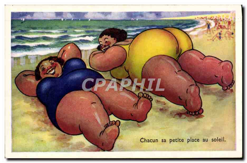 CPA Humour Plage Femmes fortes 