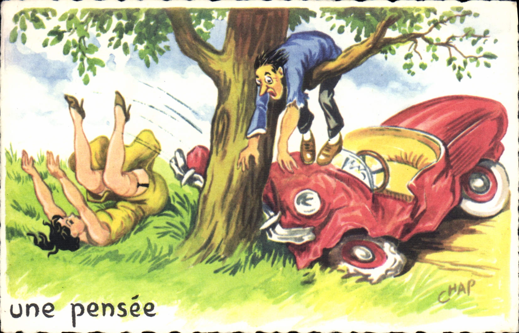 CPA Humour Automobile Une pensee Chap