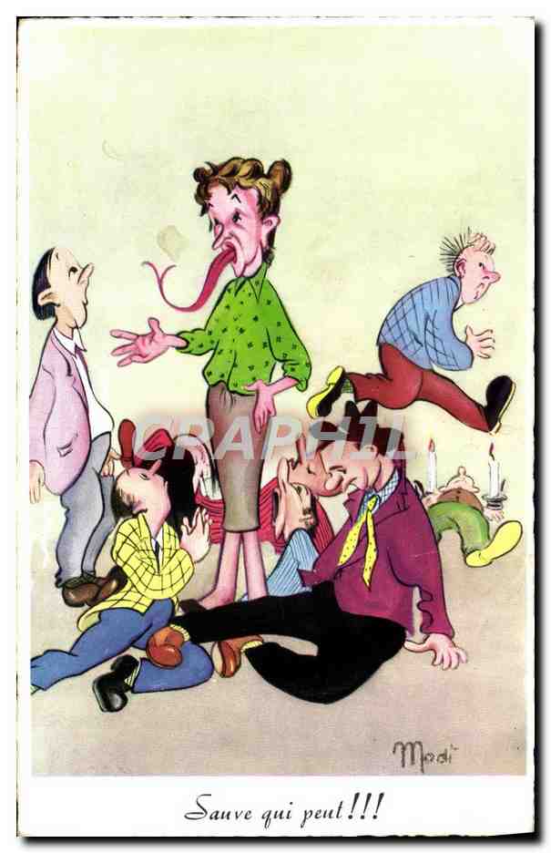 CPA Humour Sauve qui peut Langue