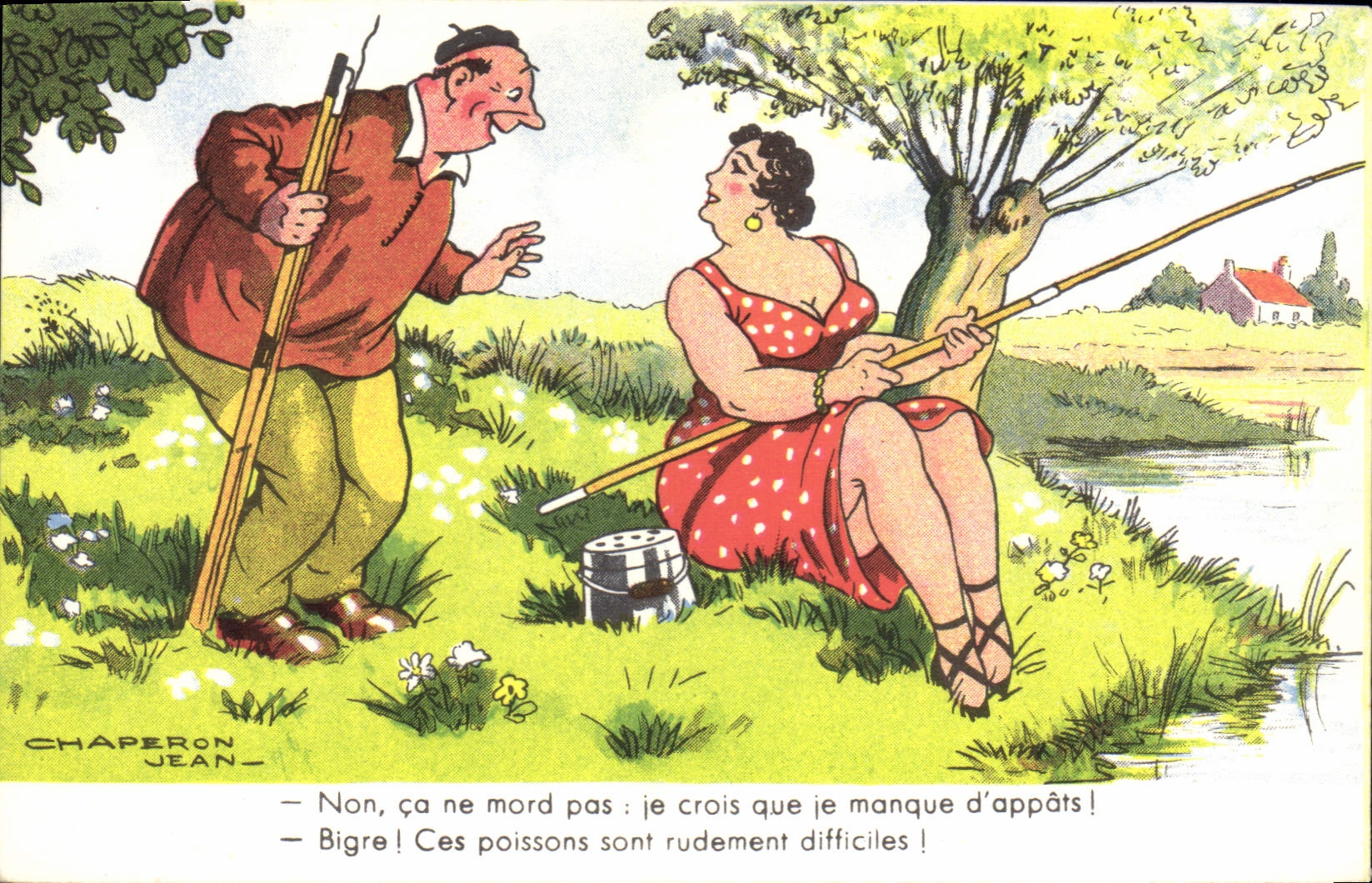 CPA Humour Femme Peche Pecheur Jean Chaperon