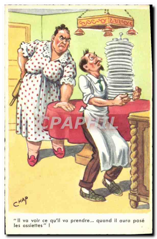 CPA Humour Vaisselle Chap
