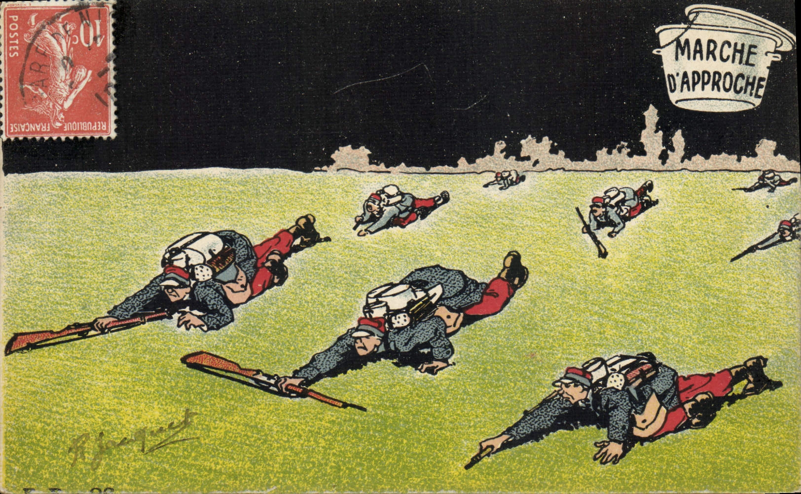 Soldats en marche d'approche — illustration — éditeur non visible - Anverso
