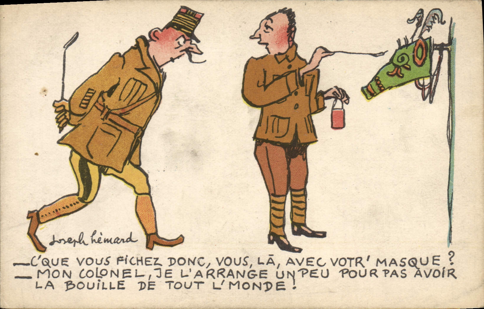 Soldats en uniforme — caricature humoristique — Joseph Hémerard