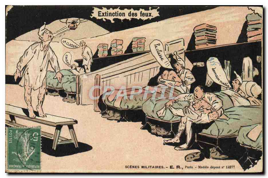 Extinction des feux — Scènes militaires — E. R., Paris — Modèle déposé n° 14877
