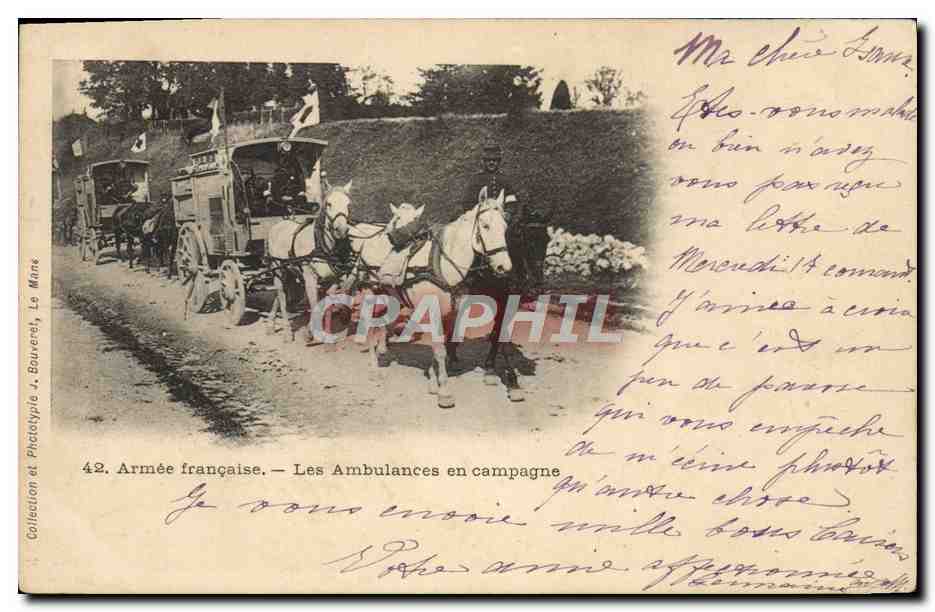 Armée française — Les Ambulances en campagne — Collection et Phototypie J. Bouveret, Le Mans