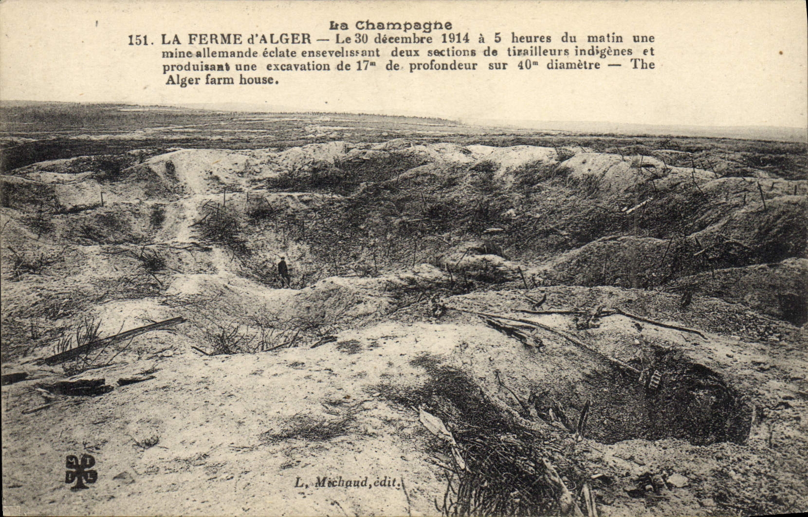 La Ferme d'Alger — Explosion d'une mine allemande le 30 décembre 1914 — L. Michaud, édit.