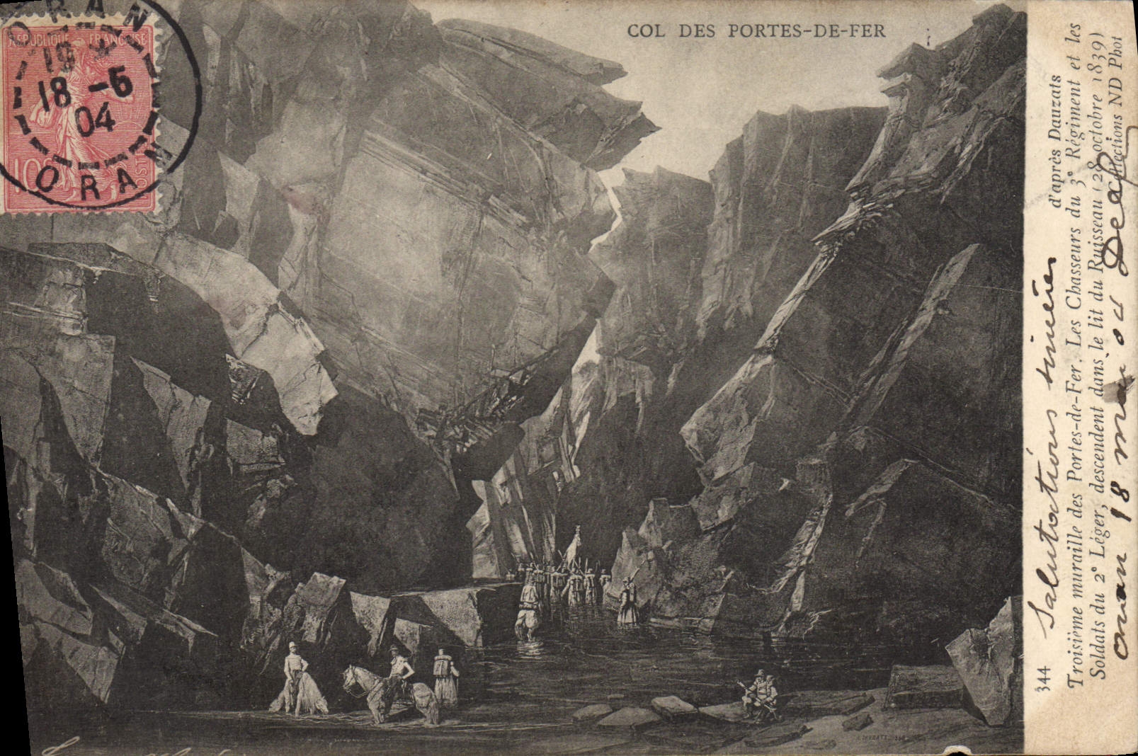 Col des Portes-de-Fer — Troisième muraille des Portes-de-Fer, soldats du 2e Régiment des Chasseurs du 3e Régiment — éditeur Daucaz, n°344
