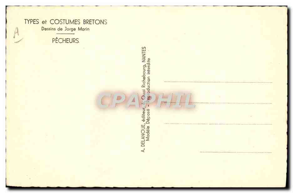 CPA Folklore Types et costumes bretons Jorge Marin Pecheurs Peche  — Rückseite