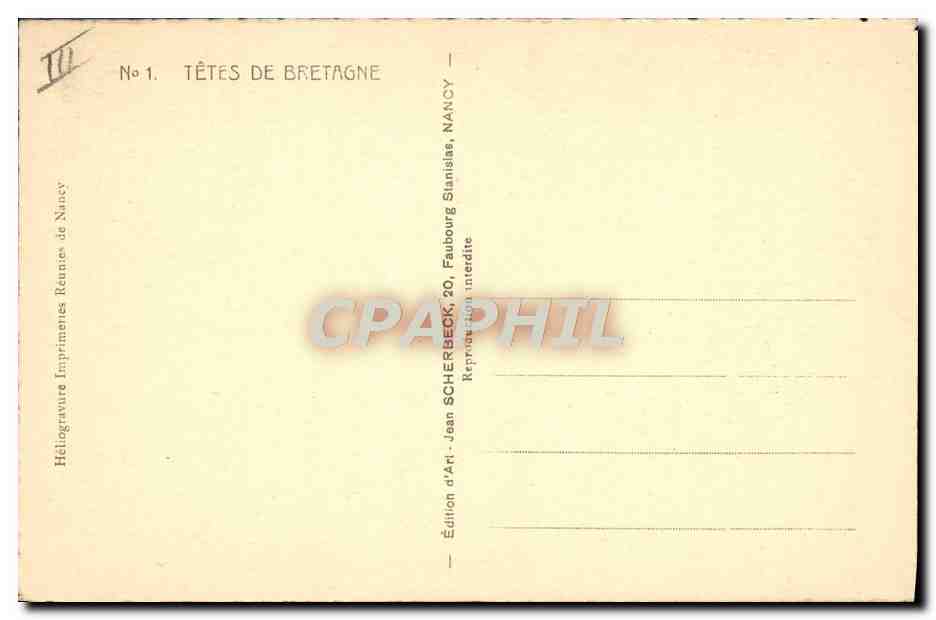 CPA Folklore Tetes de Bretagne  — Verso