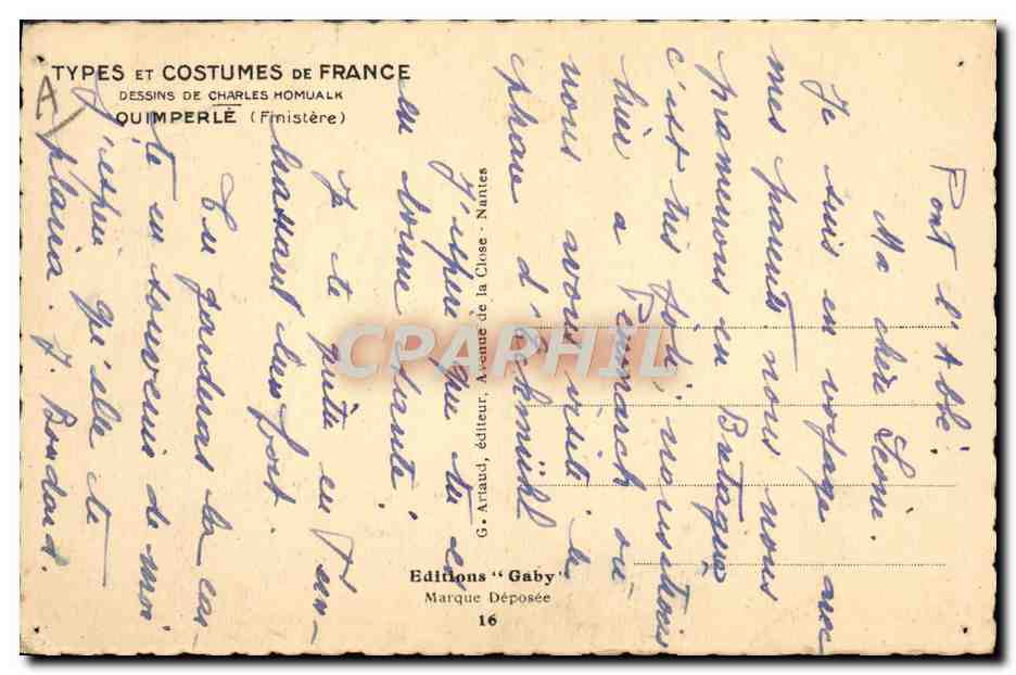 CPA Folklore Charles Homualk Quimperle  — Verso